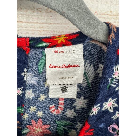 Hanna Andersson Christmas Print Dress Youth Girls 12 Blue Red Green - Picture 6 of 10